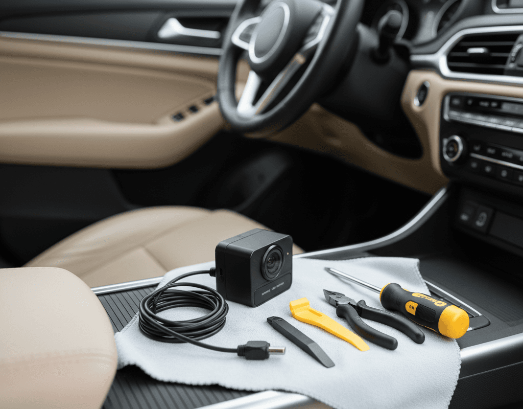 Automotive installation tools and guides for backup cameras